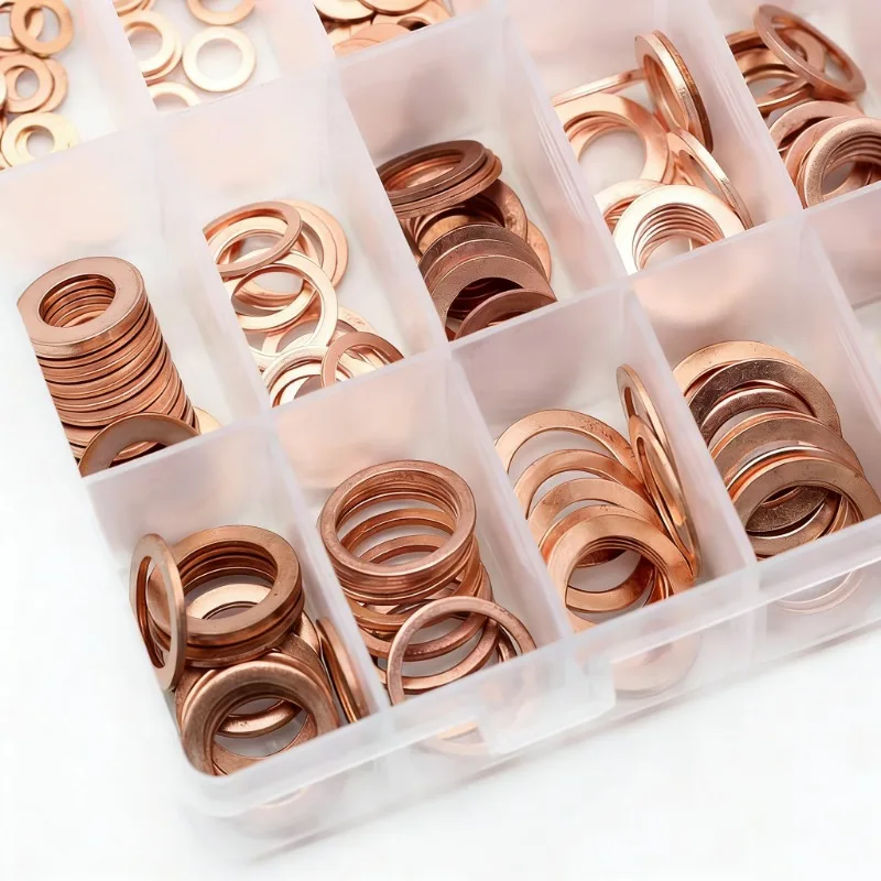 100-355 Pcs O-Type Copper Flat Gasket Sealing Set M4-M22 Flat Gasket Sealing Ring Accessories Set Marine Flattened Sealing Ring