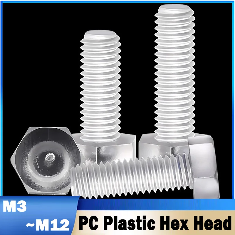 10~50Pcs M3 M4 M5 M6 M8 M10 M12 Acrylic Plastic Transparent Screws PC Plastic External Hexagonal Screw Bolts