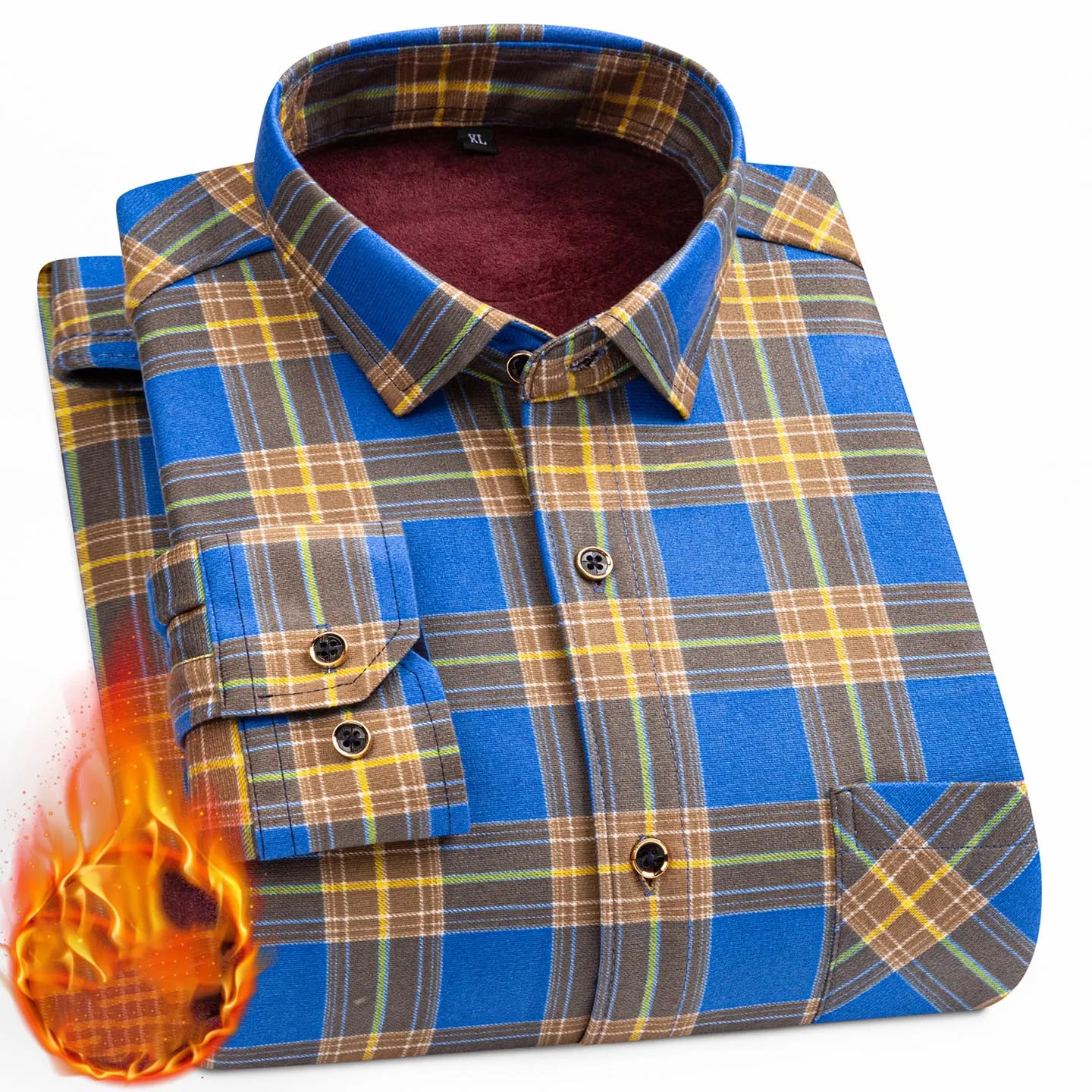 Camicie a quadri a maniche lunghe in pile double face da uomo Camicie comode resistenti al freddo di tendenza casual calde invernali spesse per uomo