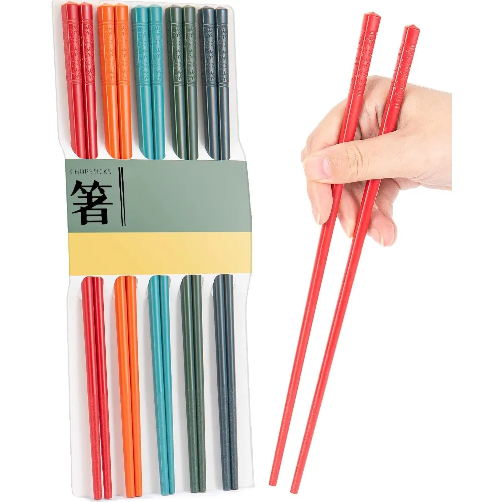 

5 Pairs Dishwasher Safe Fiberglass Chopsticks Reusable Non Slip Easy to Use 9.5 Inch Colorful Japanese Chinese Chopsticks