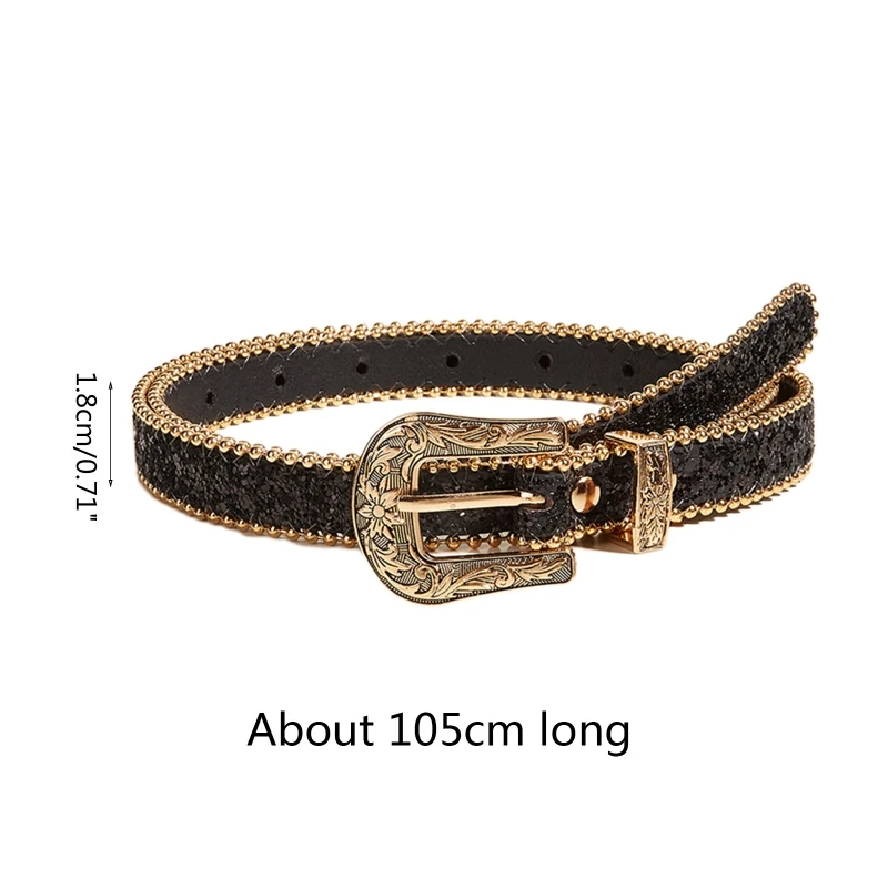 M2EA Vintage Sequins Waist Belts for Women Adjustable Belt for Women Cowboy Cowgirl Strap Female Jeans Skirt Waistband