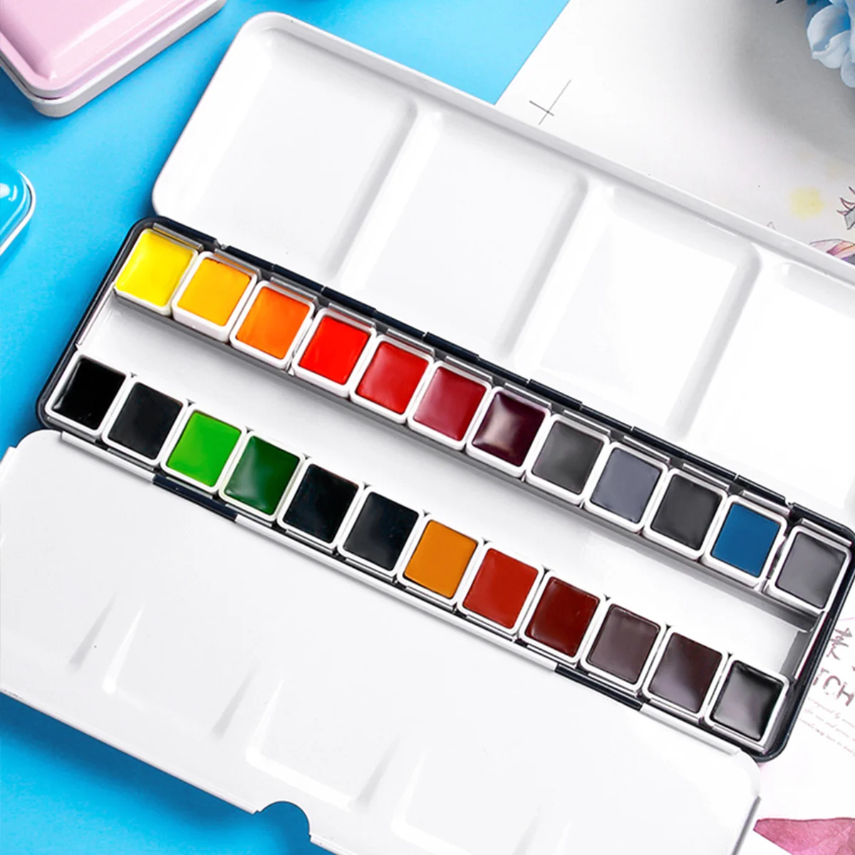 

Empty Watercolor Box 24 Grids Premium Metal Storage Case for Solid Pigment Portable Paint Organizer Travel Art Supply Container