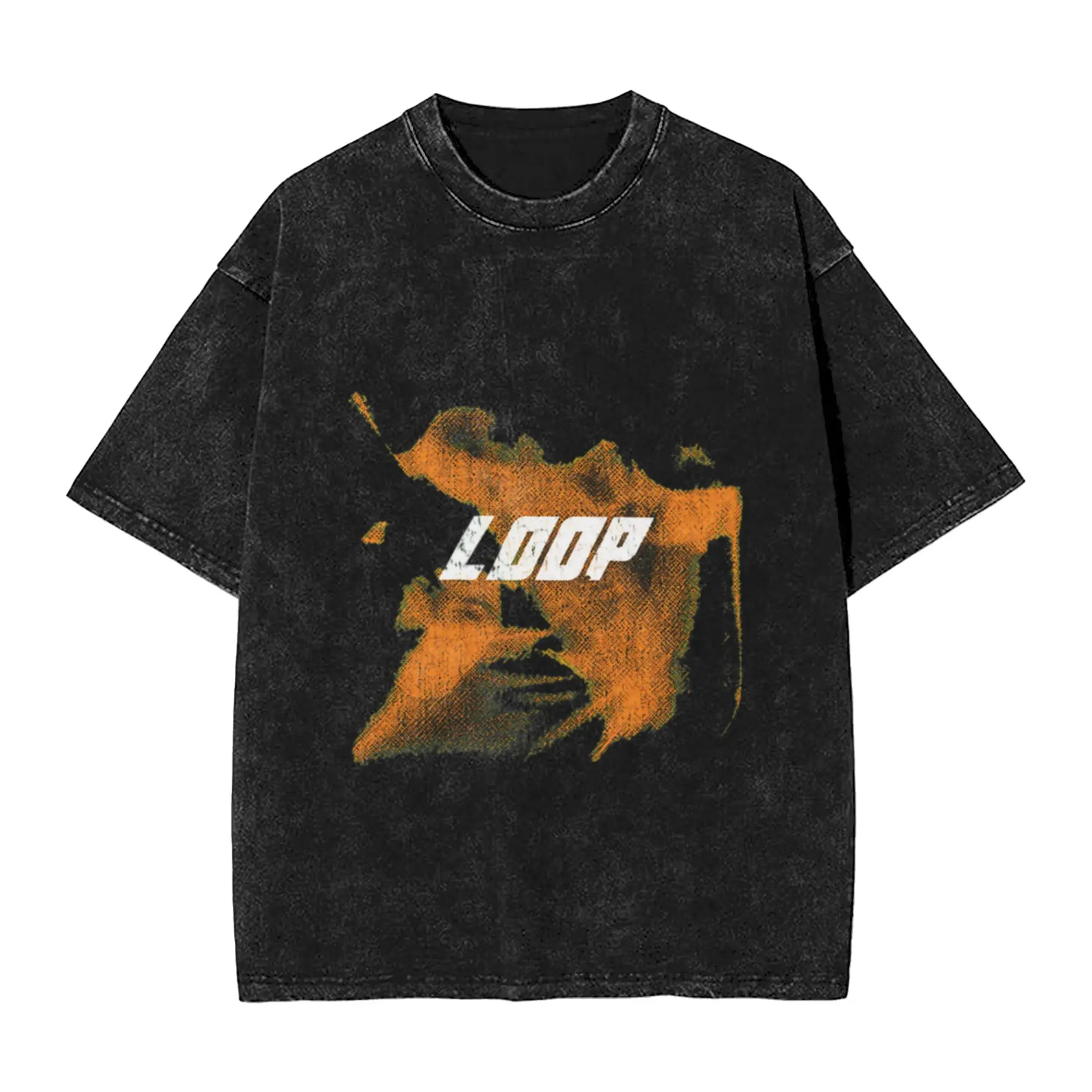 Distressed LOOP Typography Grunge Classic Trendy A Washed T Shirt Men's Women's Oversized Cotton Tees Tops