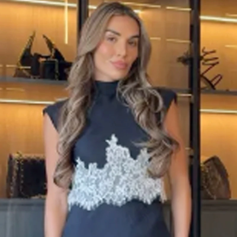 HXAO Spitzen-Crop-Top für Damen 2026 Korsett Dunkelblaues Tanktop Damenmode Plissiertes O-Ausschnitt Schlankes Ärmelloses Oberteil Elegante Urlaubstopps – Detail 11