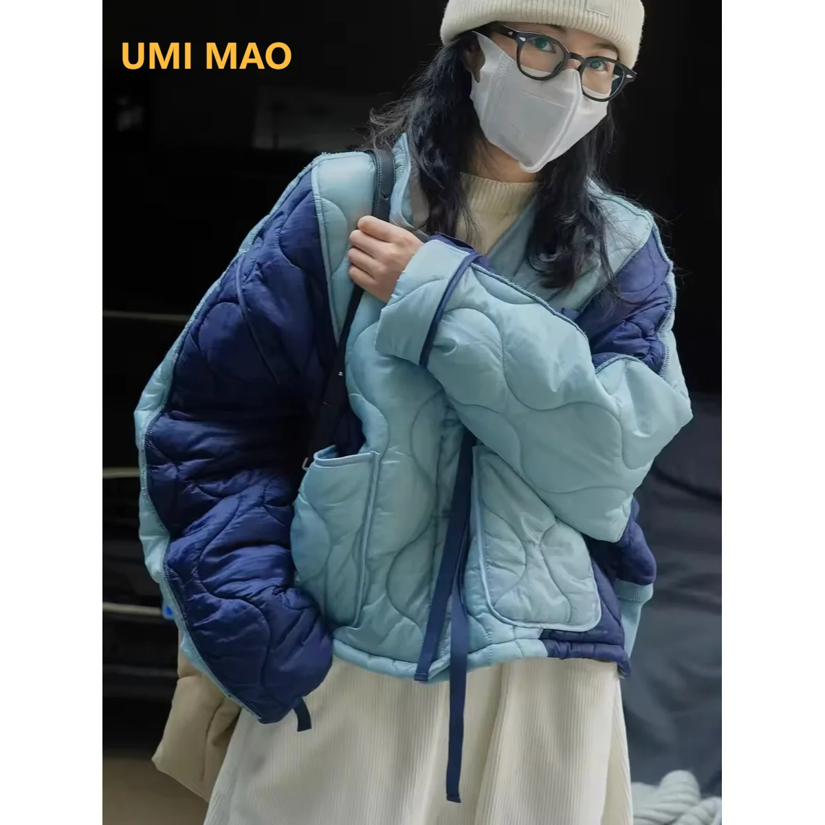 

UMI MAO Harajuku Coat Winter New Japanese Diamond Checker Cold Warm Silhouette Loose Soft Skin Friendly Cotton Coat Women