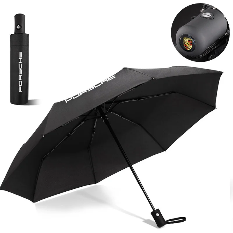 Car Eemblems folding umbrella Portable automatic sunshade For Porsche Boxster Cayman Cayenne 911 Macan Panamera Auto Accessories