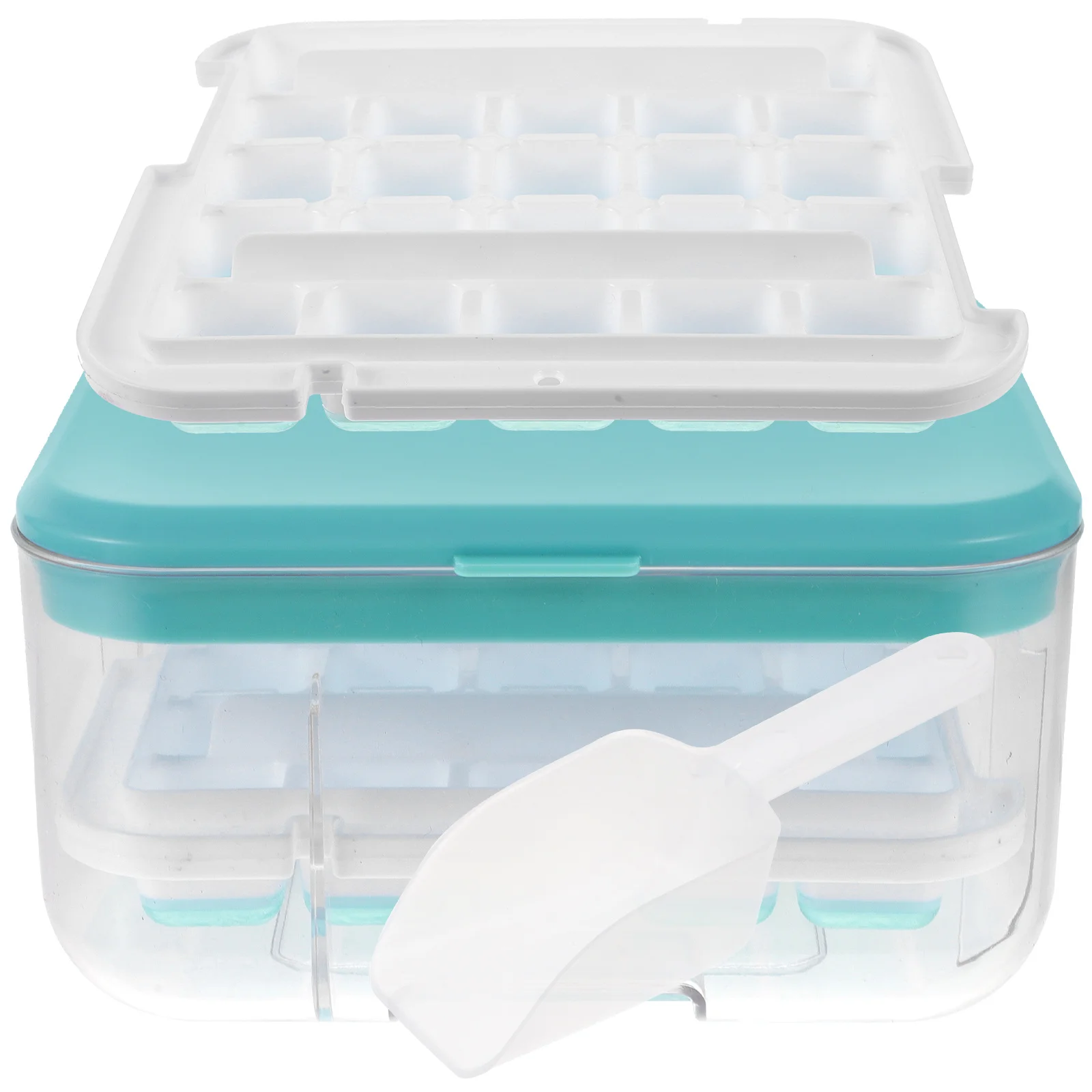 

2-Layer Ice Cube Mold Tray Food Grade Silicone Soft Bottom Easy Release Multipurpose Ice Cube Storage Box for Freezer Use