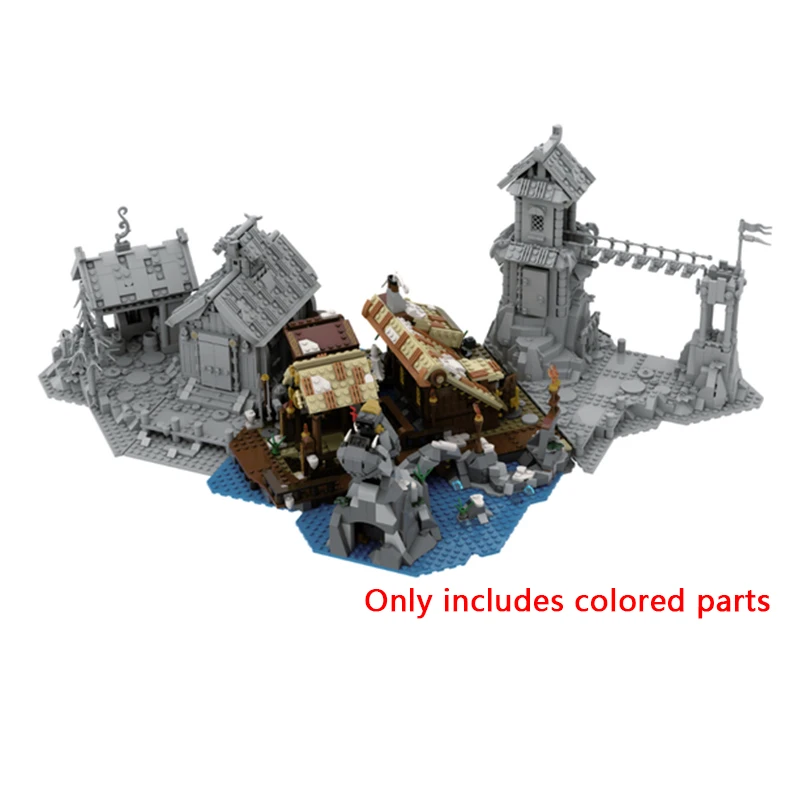 Castelo medieval modelo moc tijolos de construção viking aldeia casa tecnologia modular presentes feriado montar crianças brinquedos terno