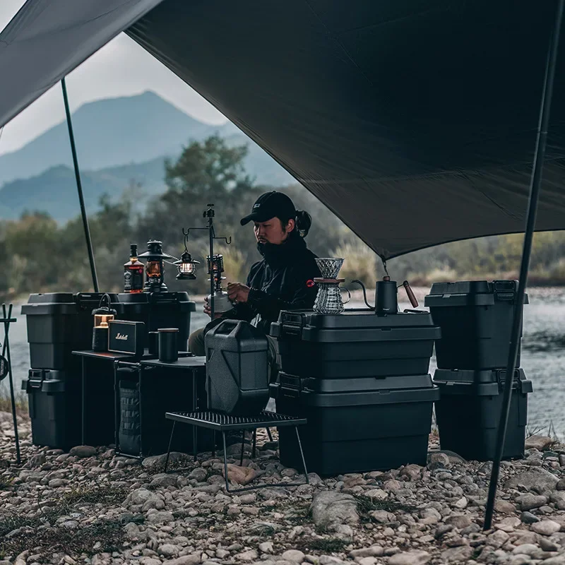 Caja organizadora de plástico para almacenamiento de coche con cubierta, caja de almacenamiento para acampar al aire libre, caja de aparejos de pesca