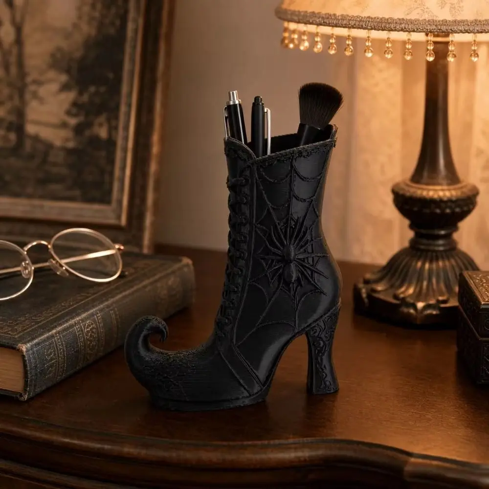 3D Printed Halloween Witch Pen Holder Vintage Gothic Halloween Witch Boots Vase Unique Halloween Pen Holder Desktop Decoration