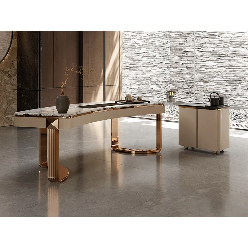 Light Luxury Italian Luxury Stone Tea Table and Chair Combination Modern and Minimalist Office Effort Tea Table Integrated House