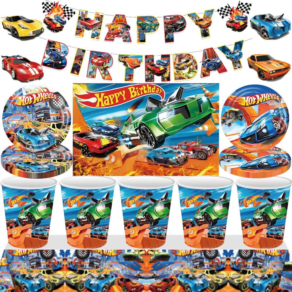 Hot Wheels Car Boys Birthday Party Decoration Disposable Tableware Balloon Plates Tablecloth Balloon Baby Shower Party Supplies