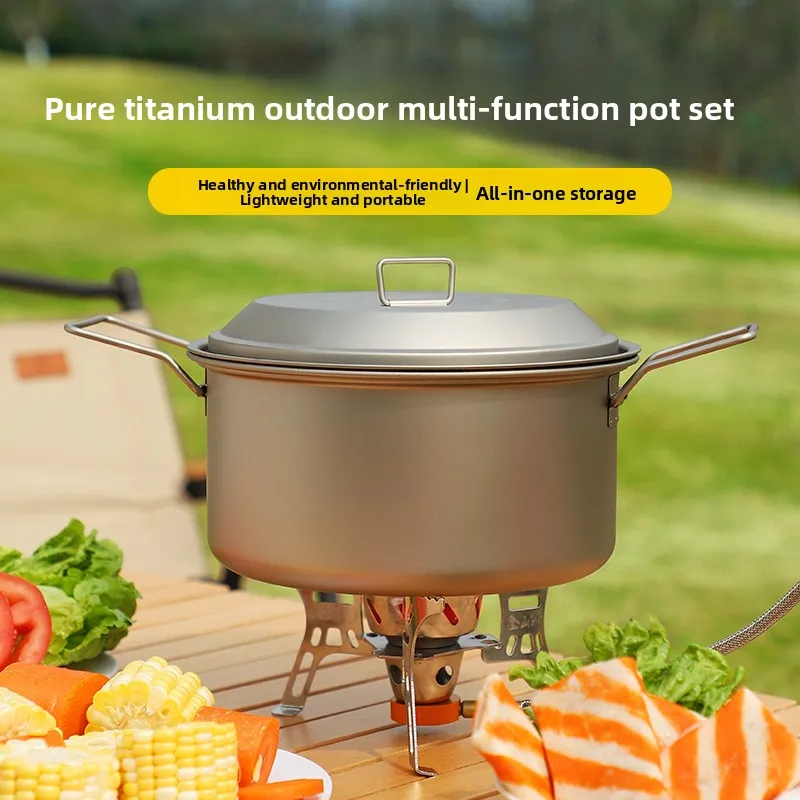 

Pure titanium steamer outdoor camping pot soup pot titanium cooker household suit large capacity portable cookware picnic steame