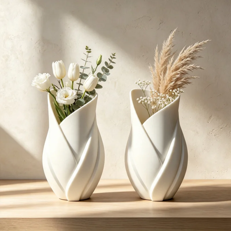 2-Pack of Anti-Fall, Durable, Multifunctional Flower Vases Made of Petg Material with 3D Printed Petal Shapes. Matte White with a Ceramic-Like Texture, Waterproof, Lightweight, and Stable. Can Be Used for Flower Arrangements and as Desktop Decorations. Suitable for Multiple Settings Such as Living Room, Bedroom, Bathroom, Office. Modern Minimalist Nordic Style Home Decor. a Must-Have Item for Rental Apartments. High Cost-Performance Ratio, Supports Bulk Purchasing. Creative Desktop Decorations for Student Dormitories
