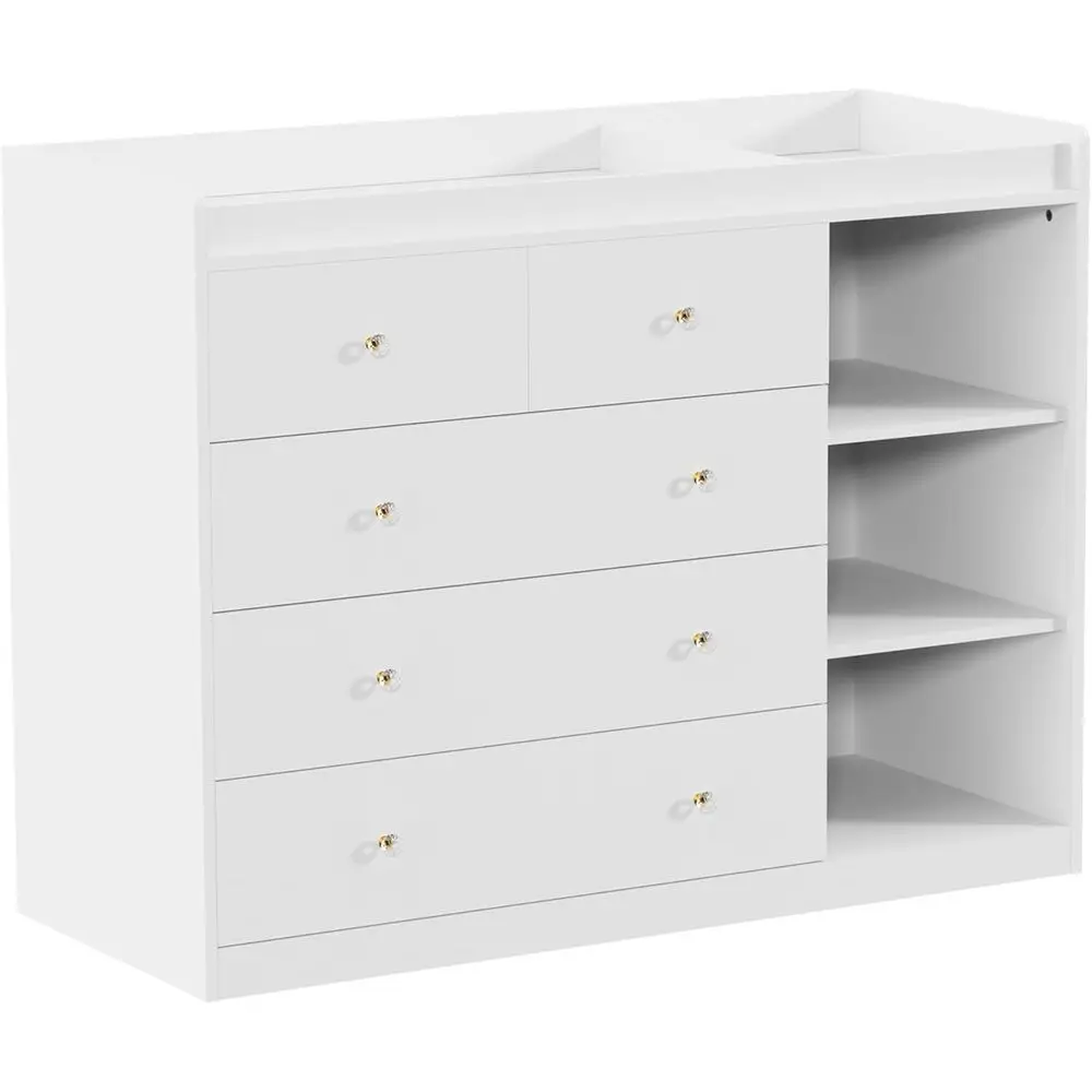 

White Children's Room Diaper Changing Station with 5 Drawers and 3 Shelves