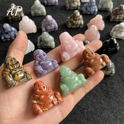1PC Natural Gemstone Rose Quartz Smiling Buddha Statuette Crystal Carved Healing Stone Amethyst Reiki Crystal Carving Craft