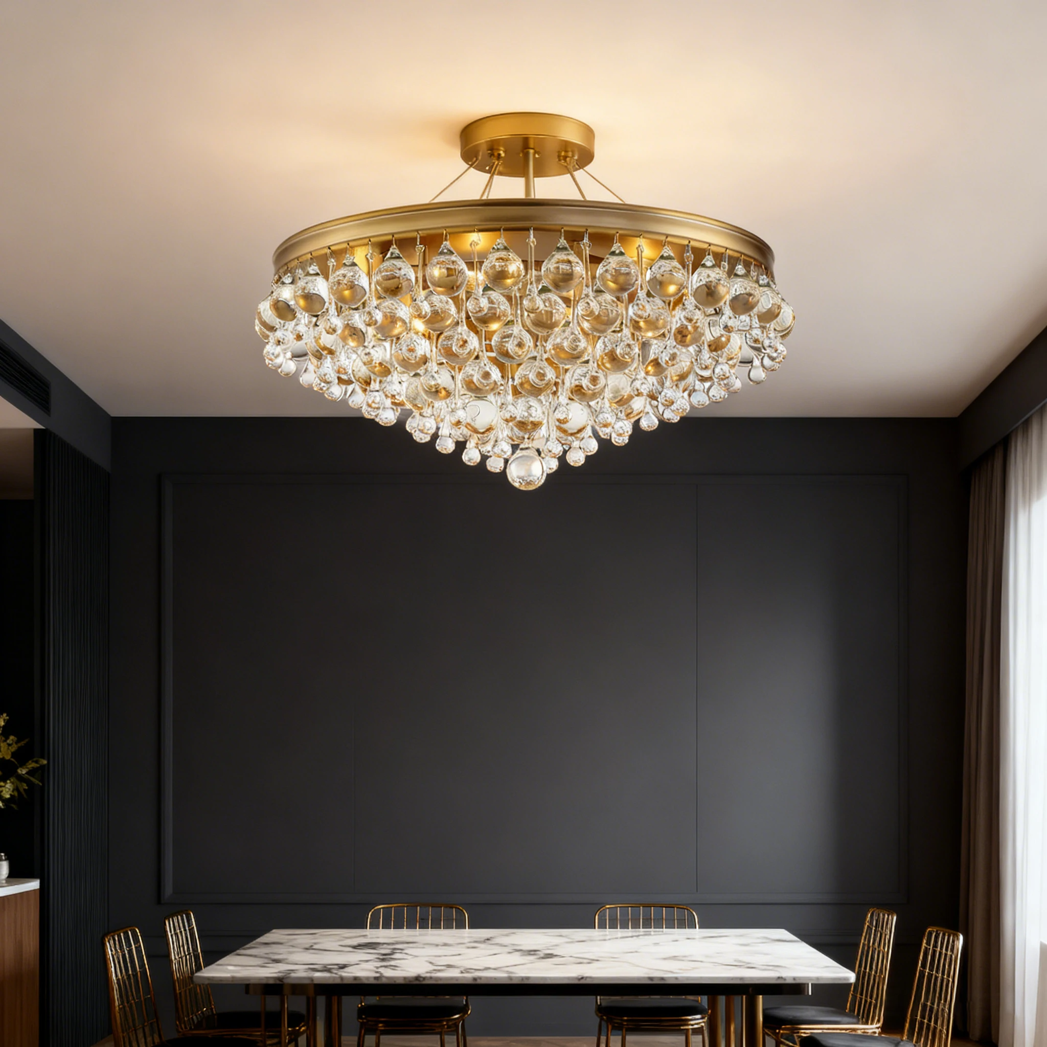 BOSSEN الحديثة الشمال عكس الضوء الذهب مصباح السقف بريق دمعة الأجهزة الزجاجية شكل حلقة في الذهب إنهاء الثريا للعيش #1