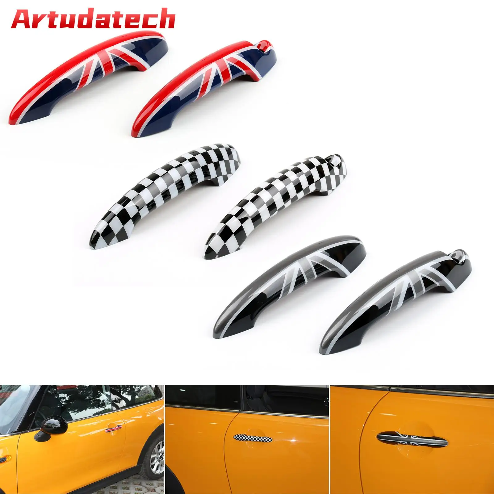 Artudatech Union Jack UK Flag Checkered Door Handle Cover For Mini Cooper R50 R52 R53 R55 Accessories