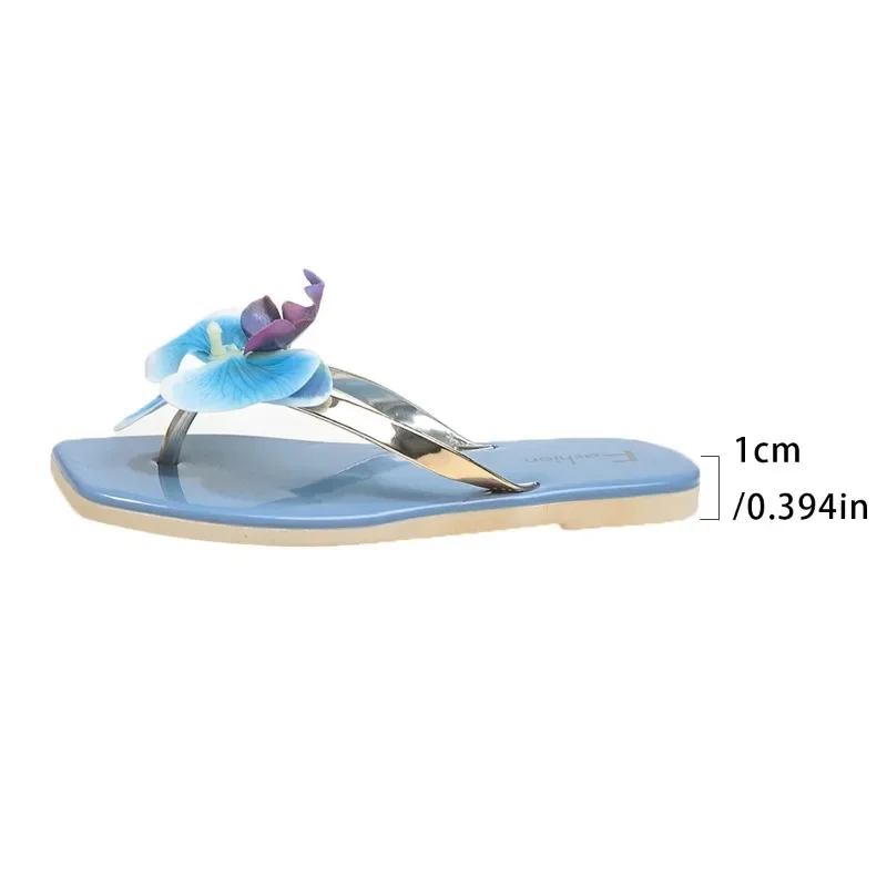 New Flip Flops Women's Slippers 2025 Summer Square Toe Flat Sandals Outdoor Casual Slippers Women Fashion Flowers Shoes Ladies image 6