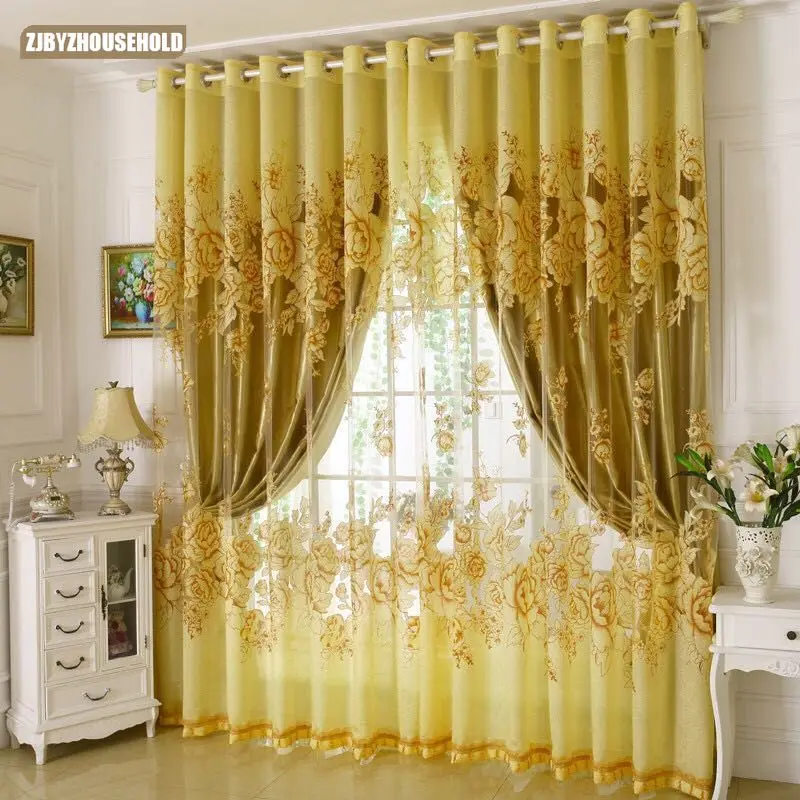 

Curtains European Embroidery Finished Wedding Curtains for Living Dining Room Bedroom Floor Window Floating Window