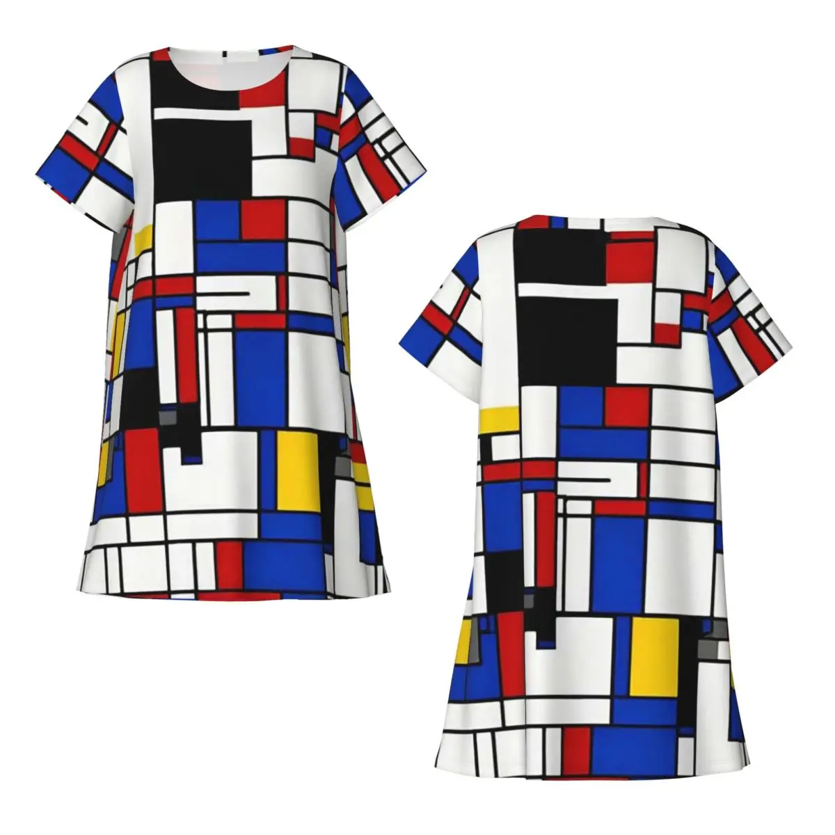 Custom Piet Mondrian Short Sleeves Nightdress For Sleeping Sleepshirts Women Short Sleeve Nightgowns Soft Pajama Dress