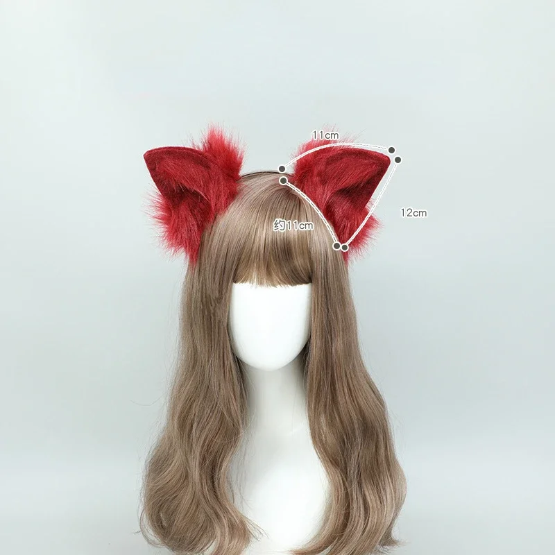 Handmade Plush Wolf Fox Cat Ears Hair Hoop Red Lolita Lovely Anime Cosplay Party Headdress Kawaii