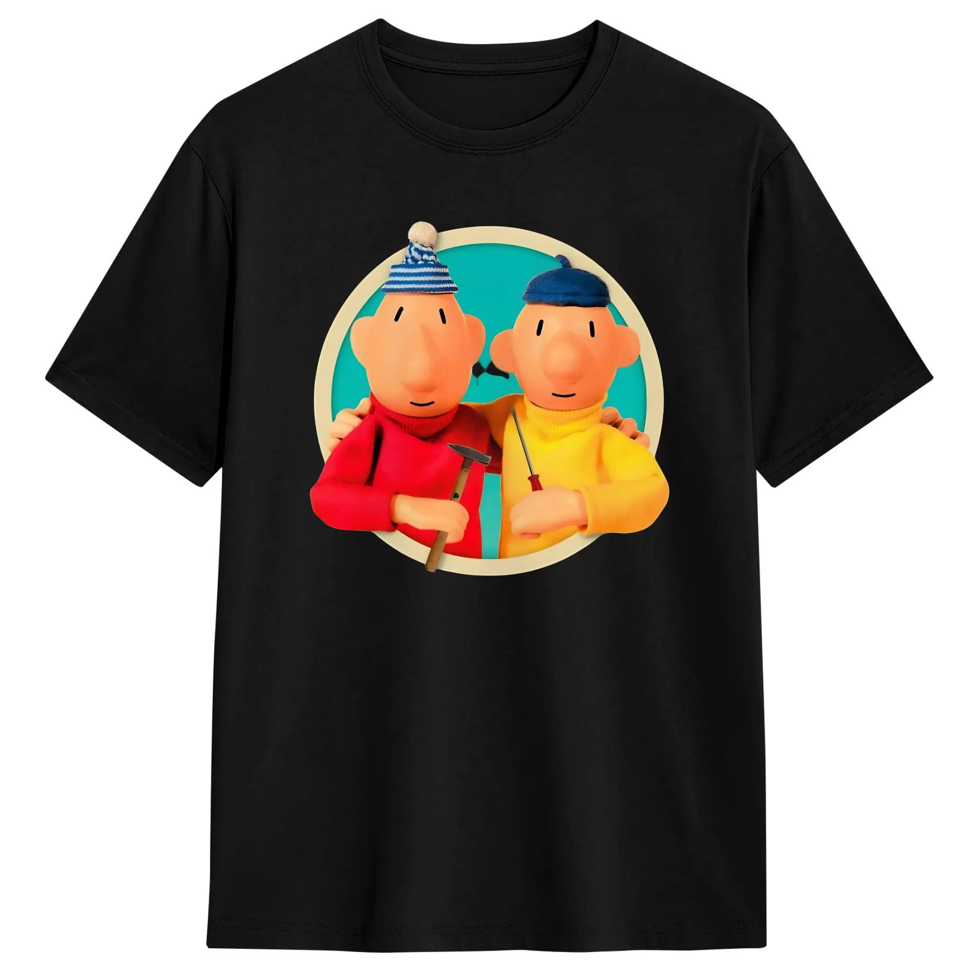 Men's Pat and Mat Cartoon T Shirt  Pure Cotton Clothing Funny Short Sleeve O Neck Tees Plus Size T-Shirts