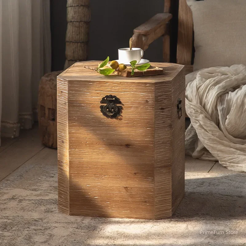 # Solid Wood Distressed Crate Coffee Table Storage Side Nightstand