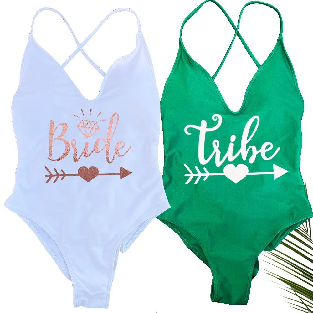 Bride& Bride Tribe Swimwear Bride One Piece Swimsuit Bathing Suit Padds Team Bride Beachwear Swimsuits Print monokini