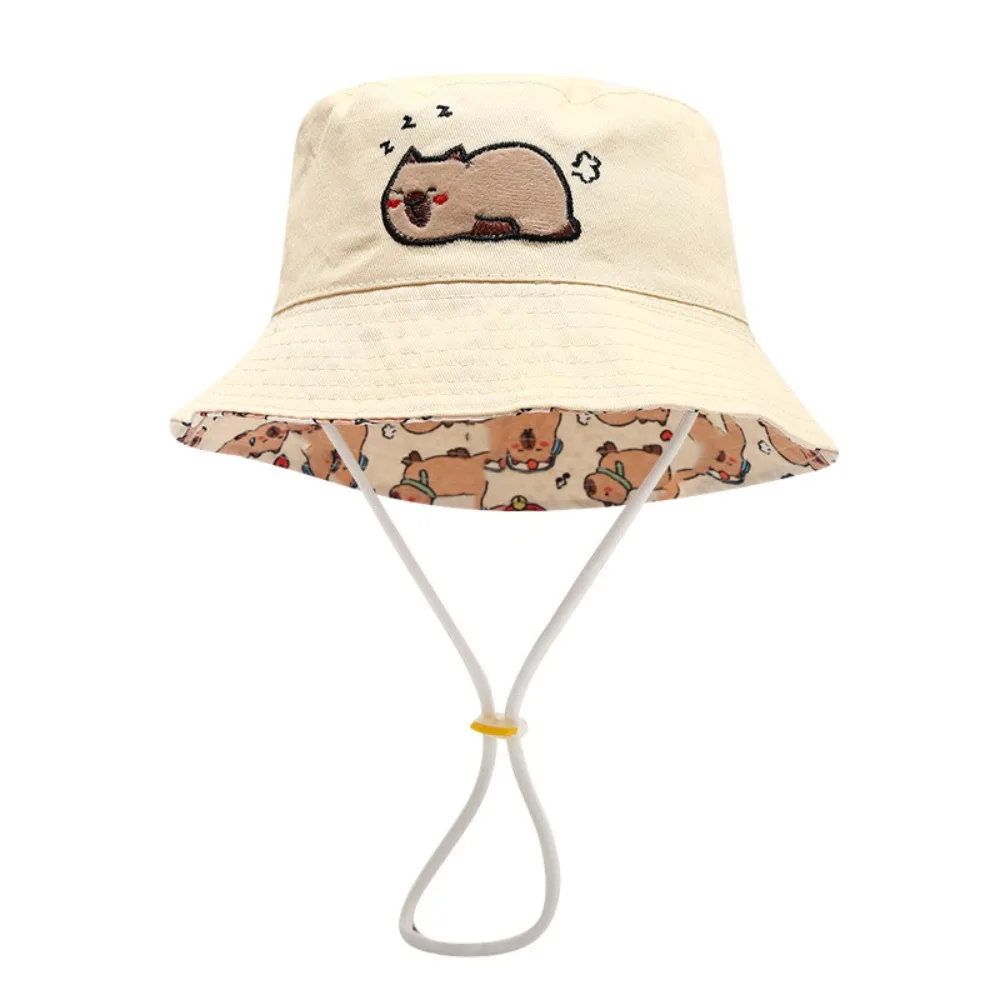 

Cartoon Dinosaur Children Fisherman Hat Windproof Sunscreen Kids Bucket Hat Panama Hat Wide Brim Baby Capybara Sun Cap Girl