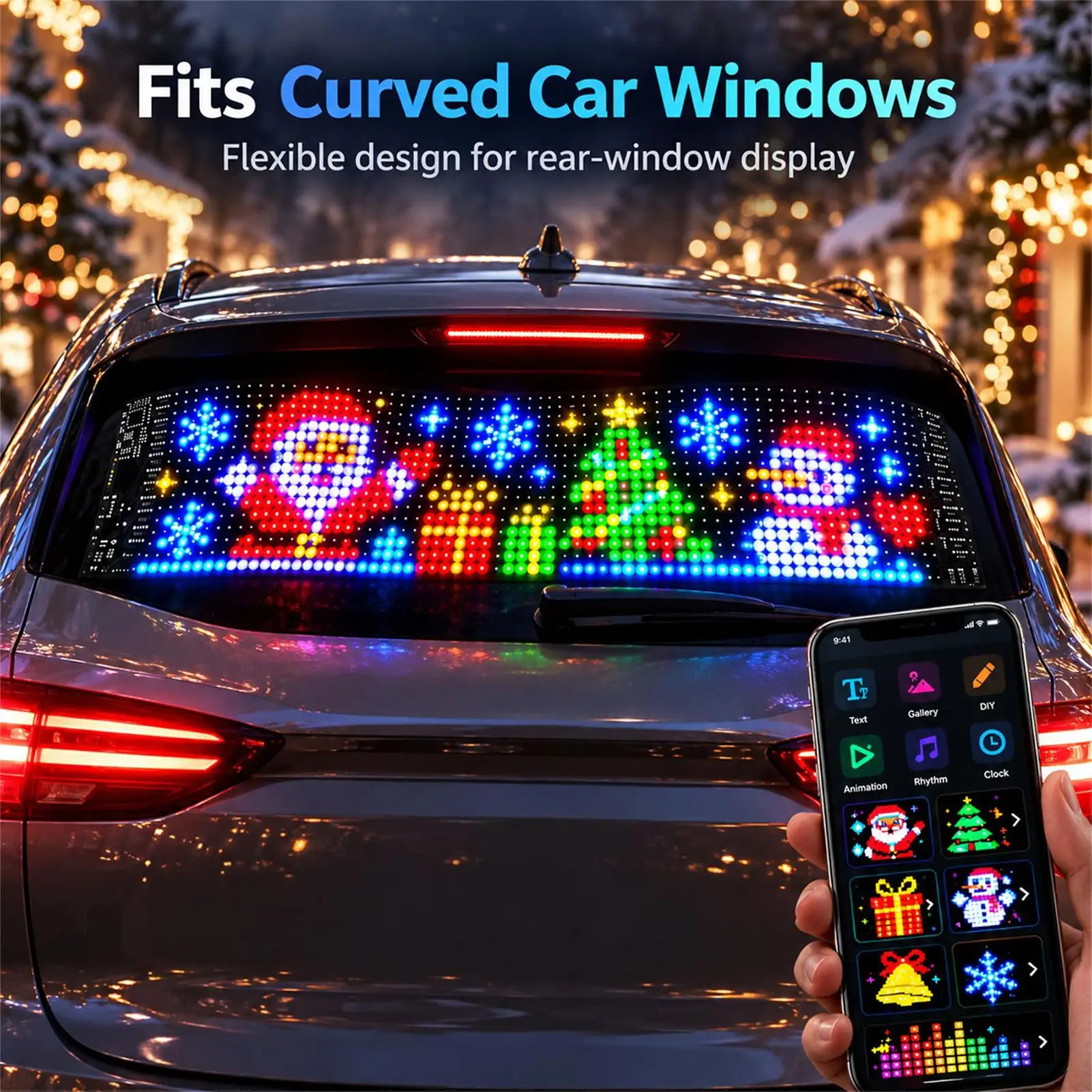 Car Pixel Christmas Lights Flexible App Controlled LED Matrix Display DIY Animation Screen for Vehicle Shop Hotel Bar Decor