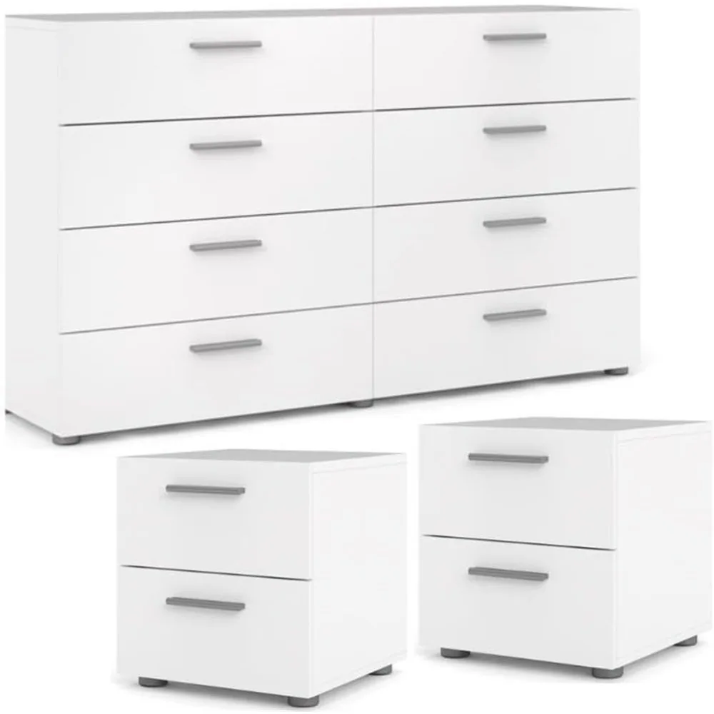 3 Piece Double Dresser and Nightstand Bedroom Set in White,Suitable for Bedrooms, Living Rooms, and Offices， Nightstands