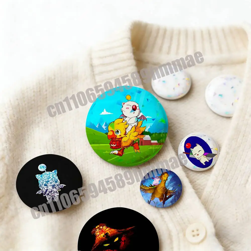 For M-Moogle C-Chocobo V-Vivi Emblem Round Pins Insignia Badge Cover Brooch Button Hats Decoration 32mm