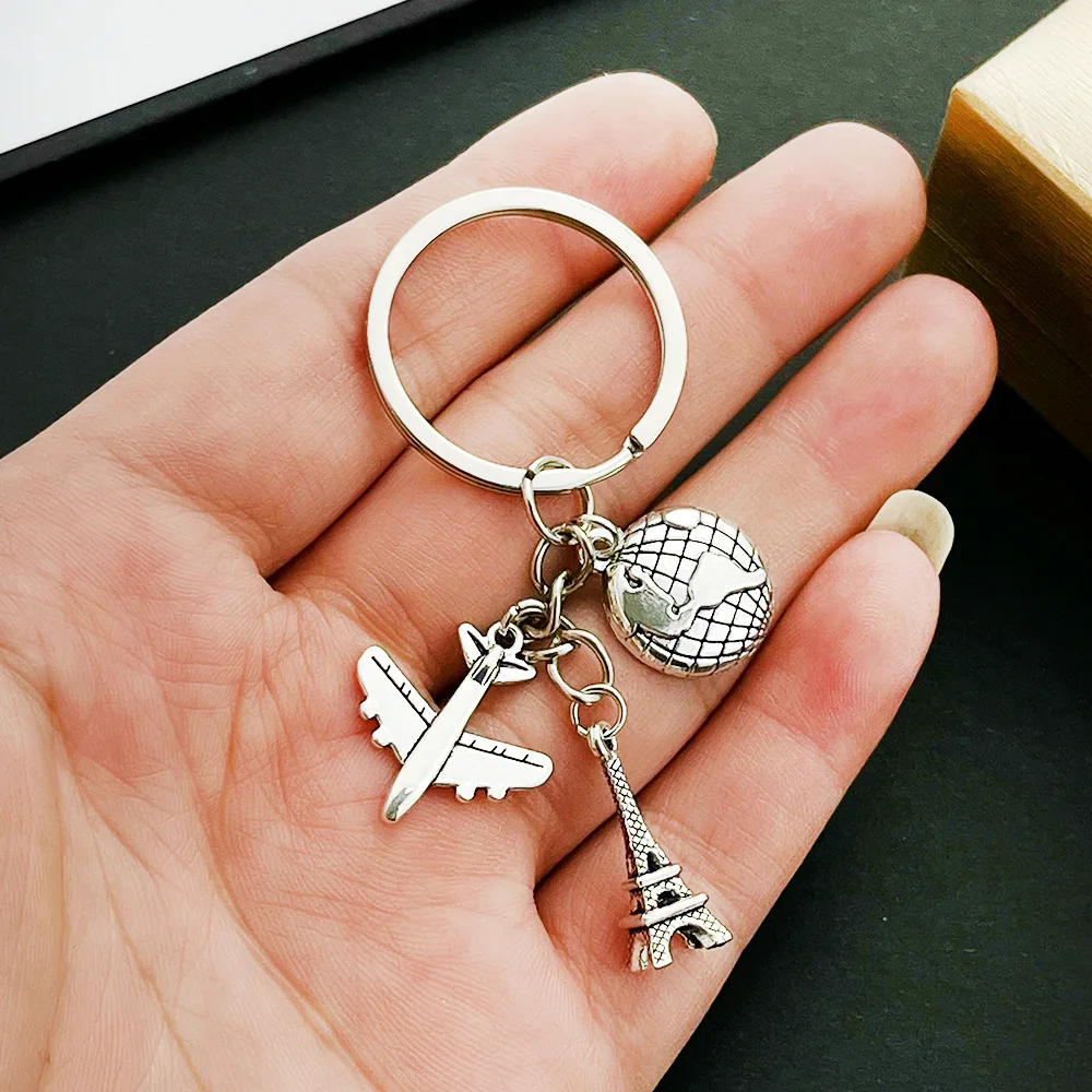 1Pc New Fashion Global Travel Key Chain, Alloy Eiffel Tower, Aircraft, Globe, Travel Enthusiasts Jewelry Gifts