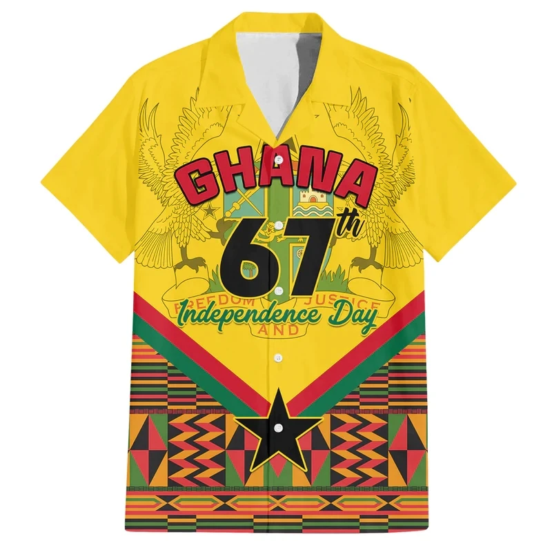 Ghana Flag Map 3D Printed Short Sleeve Shirts For Men Clothes GHA National Emblem Beach Shirts National Emblem Blouses Male Tops