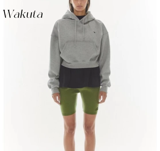 WAKUTA Korean Retro RR Printed Hooded Sweatshirts Fashion Ins Loose Solid Padded Pullover Fall/Winter Coats Versatile コダック ポケモン