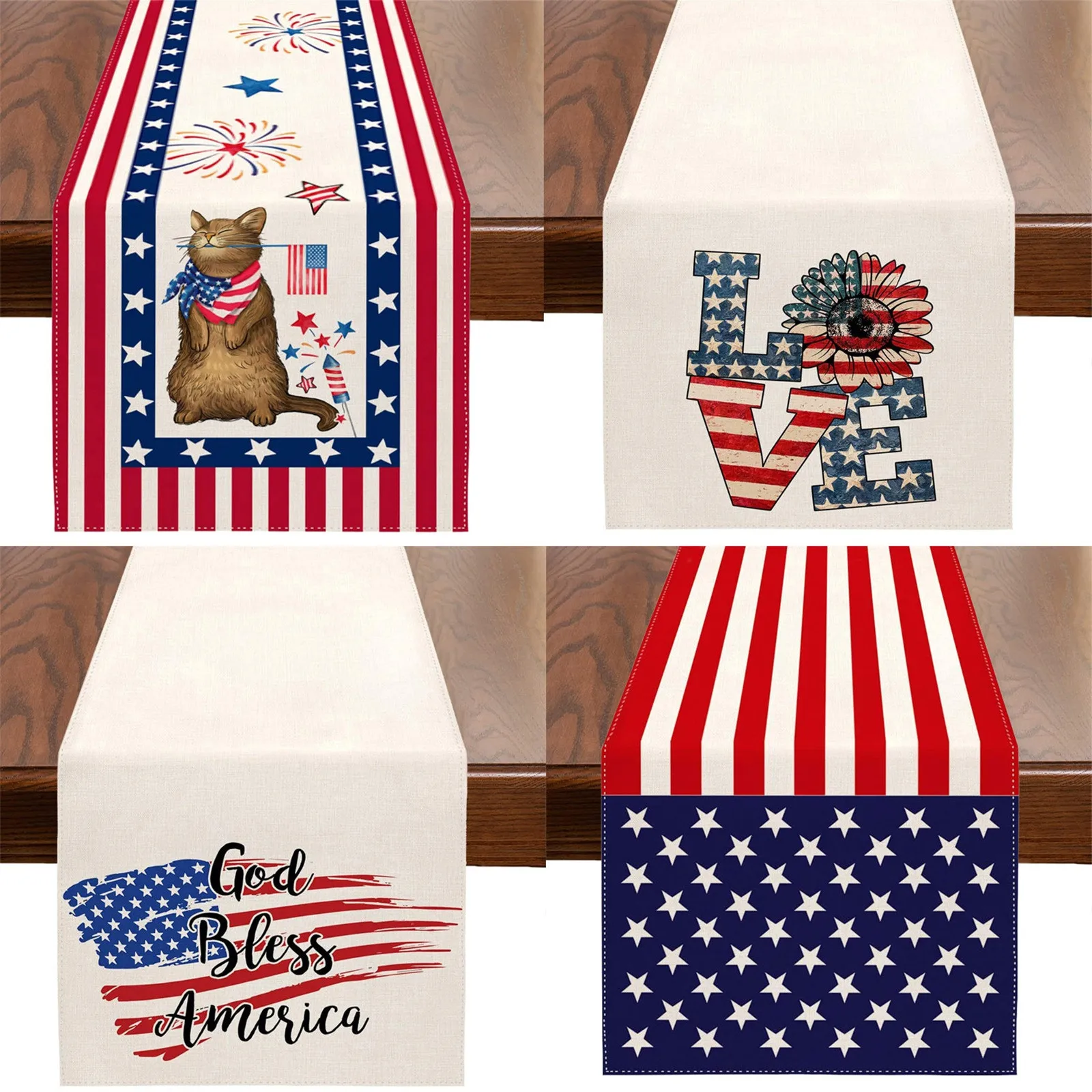 4th July Patriotic Table Runners American Flag Star Striped Dining Cloths Independence Day Holiday Kitchen Home Party Decorative