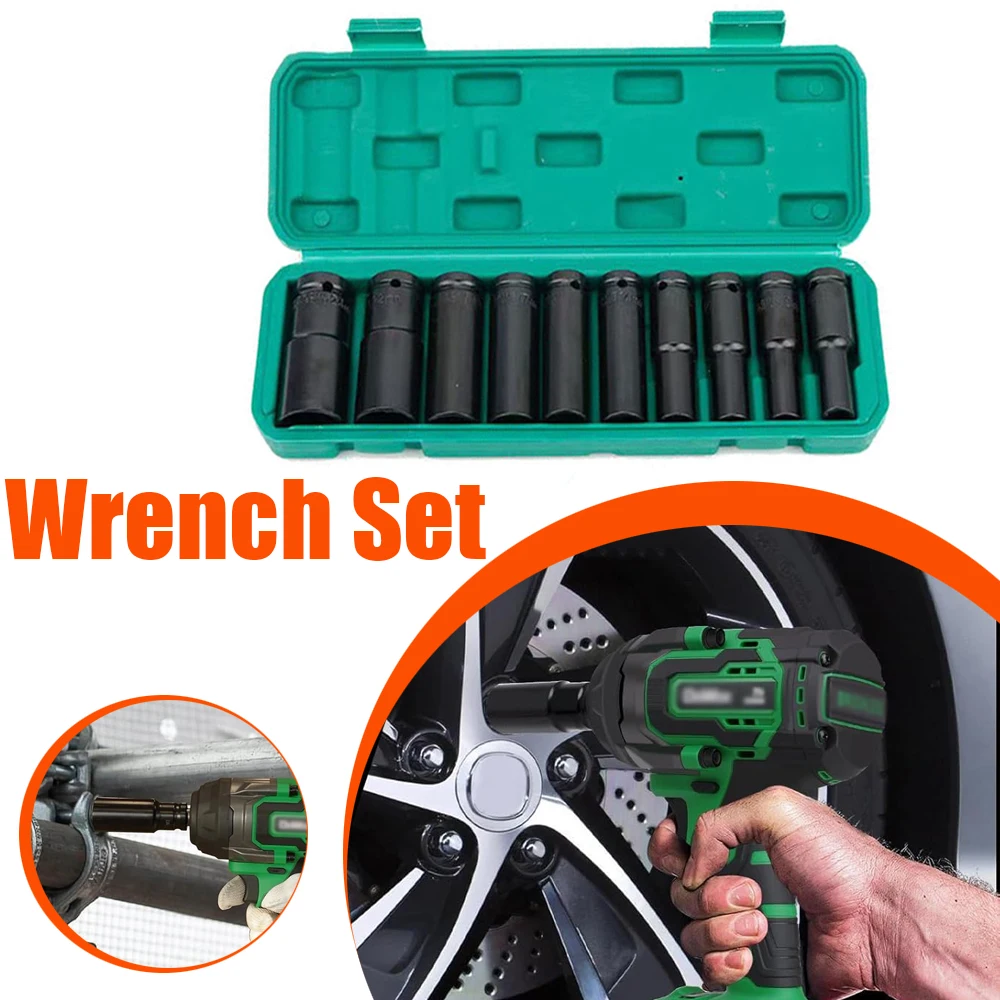 10Pcs of Extended Socket Head Electric Socket Set Telescopic Socket Head Automotive Maintenance Tool Hexagonal Extension