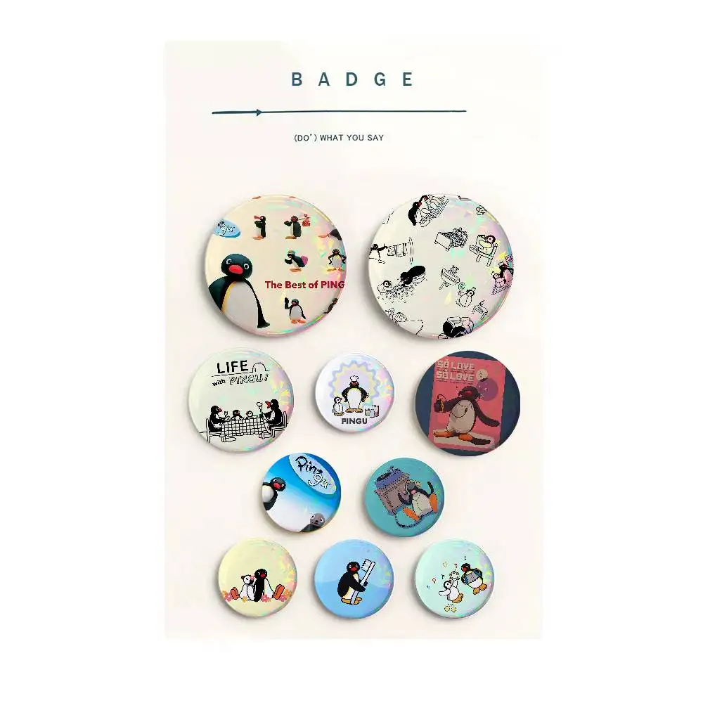 p-Pingu P-Penguin Creative Round Button Pins Badge Set Cartoon Anime Movie Music Pattern Brooches for Bags Jackets