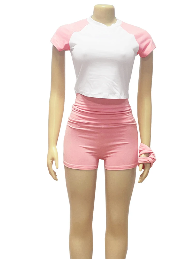 クリセスウィメンズカラーブロッククロップトップとマッチングショーツセット2ピースアウトフィットスポーティニットアクティブセットナイトクラブアウトフィット