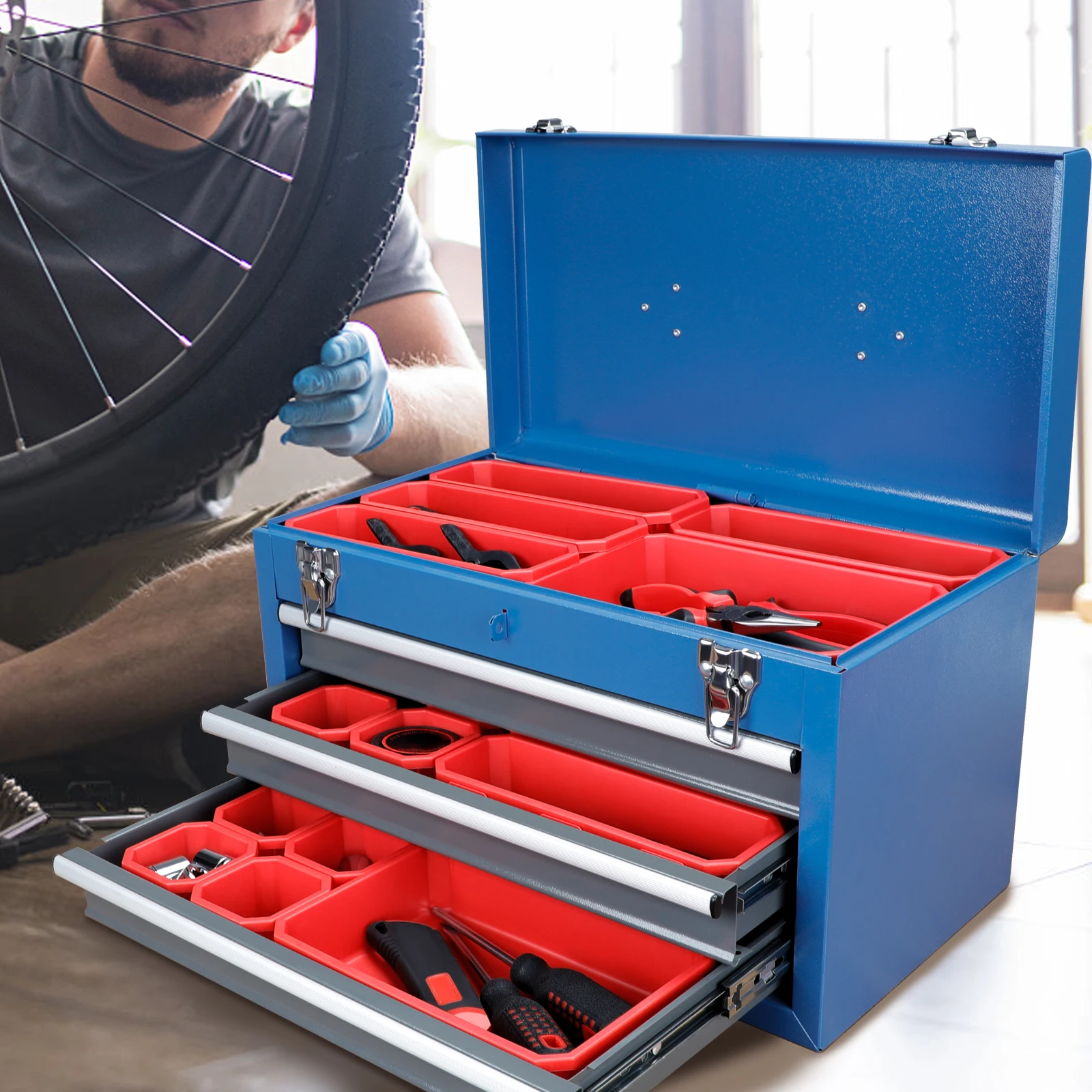 AIRAJTool Box Organiser 3 Sizes Storage Box PP Material Interlocking and Non-Slip Design Tool Box Organiser for Organisation