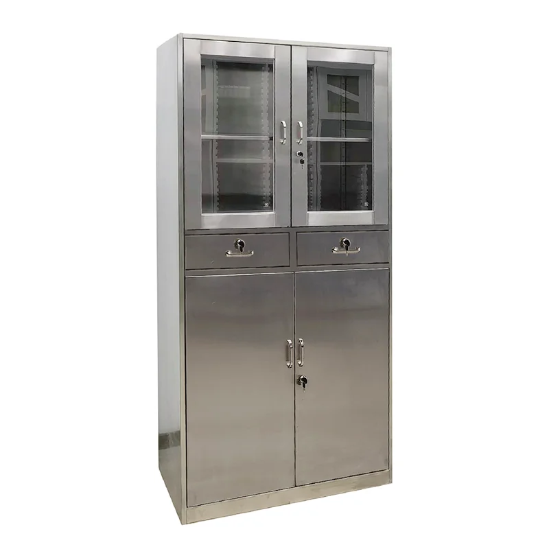 Stainless Steel Instrument Locker Hospital Medical Furniture Metal Clinic Cabinet Glass for Office
