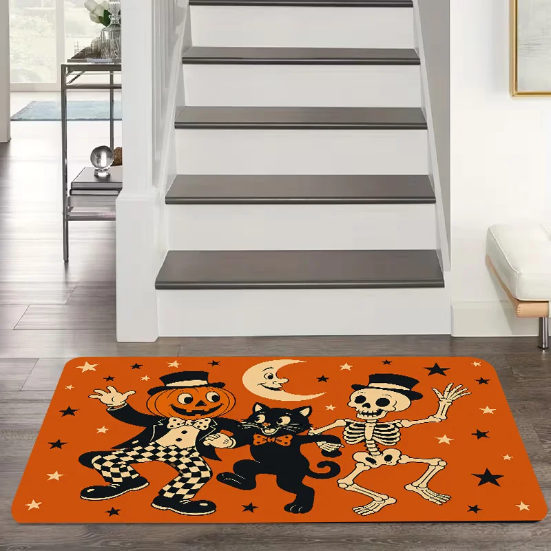 Vintage Halloween Dance Doormat, Retro Spooky Party Indoor Entrance Welcome Mat, Washable Kitchen Dining Room Decor Rug