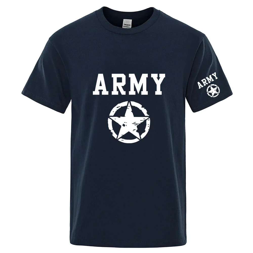 ARMY And Five Pointed Star T-Shirt Casual Men's Short Sleeve Shirts Street Style Daily Tops Crew Neck Male Loose Clothes