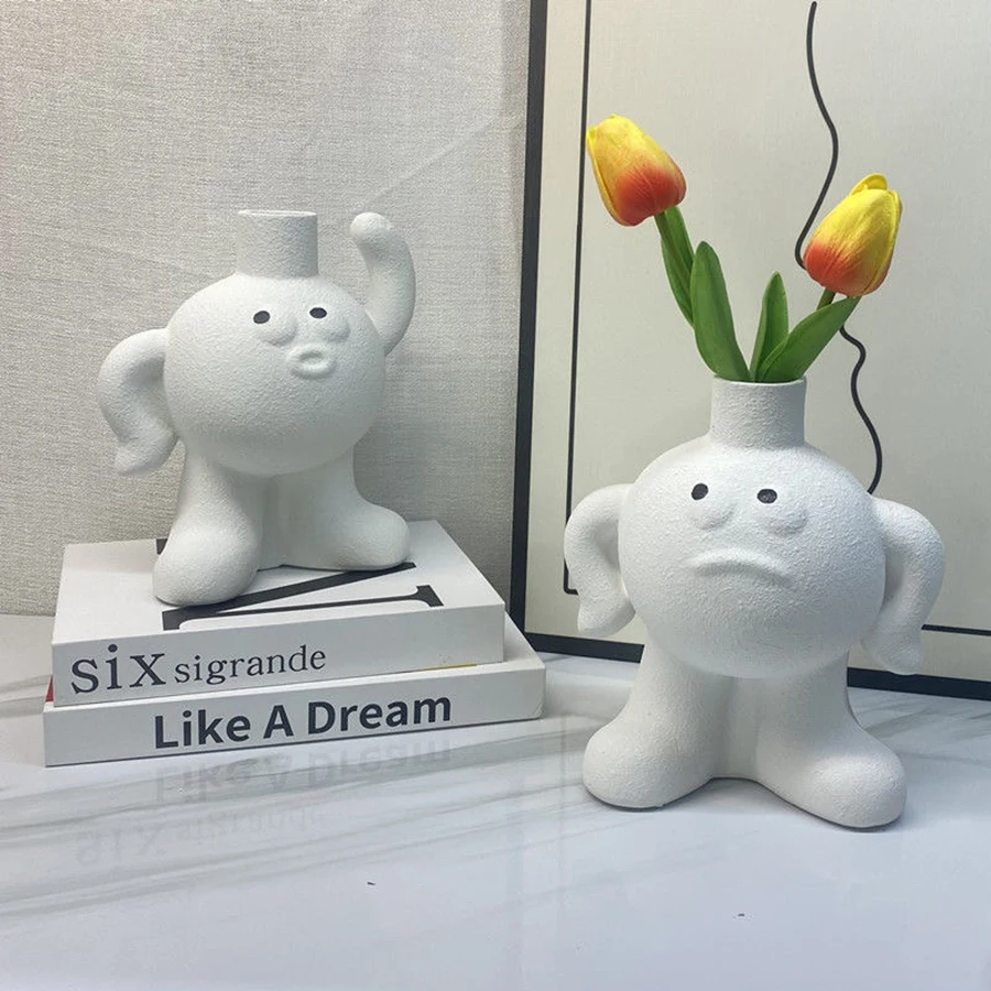Creative Ceramic Flower Vase Cute Emoji Tubular Kawaii Vase Room Home Desktop Decoration Art Ornament Vase Gift Flowerpot