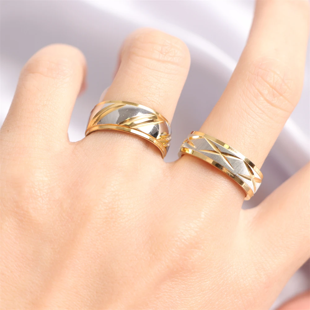 10Pcs/Lot Fashion Simple Classic Stripe Stainless Steel Rings Jewelry For Women Men Gold Silver Color Mixed Style Party Gifts