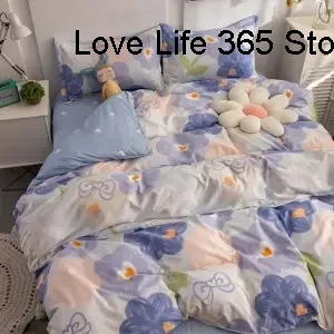 

Ins Blue Flowers Duvet Cover Korean Style Little Love Heart Sheet With Pillowcases Daisy Patternbedroom Decor Girls Modern Gift