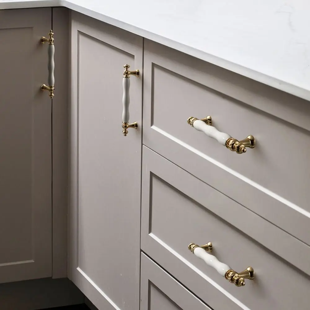 Modern Ceramic Cabinet Door Handles Light Luxury Gold Silver Wardrobe Door Handle Multifunctional Minimalist Drawer Handle