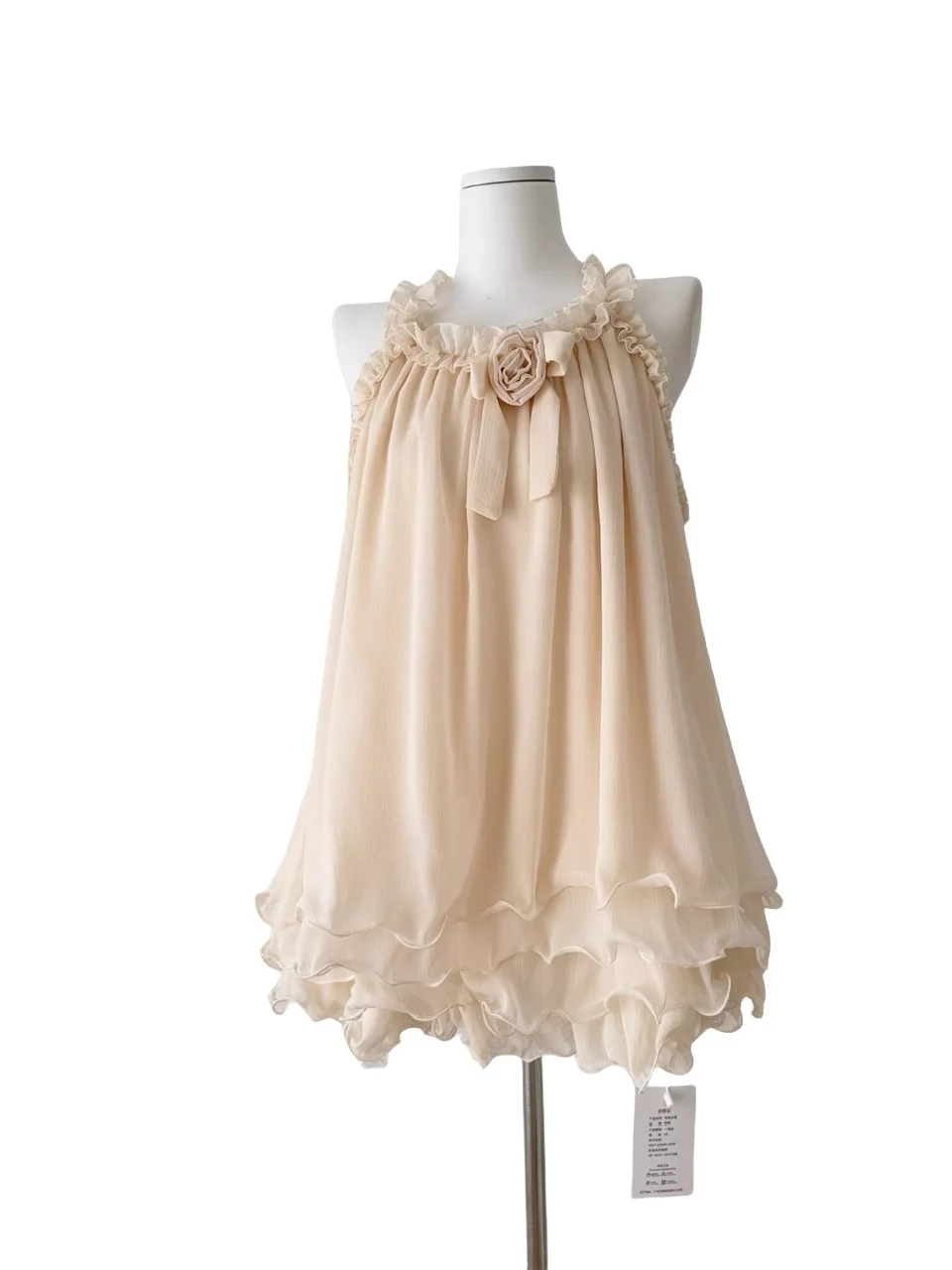 Vestido f com enfeites florais, ombro de fora, verão, camadas de tule, floco de neve, estilo coreano, cintura alta, ve...