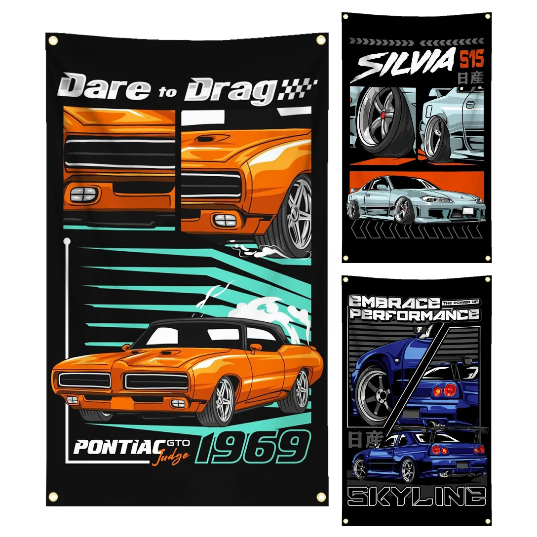 90x150cm JDM Retro Trans Am Vintage juez músculo coche bandera tapiz poliéster Impresión Digital Banner para decoración artística de garaje